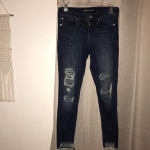 EXPRESS dark wash skinny ripped ankle jeans